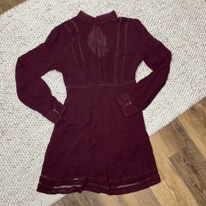 Women's Long Sleeve Burgundy Mini Dress